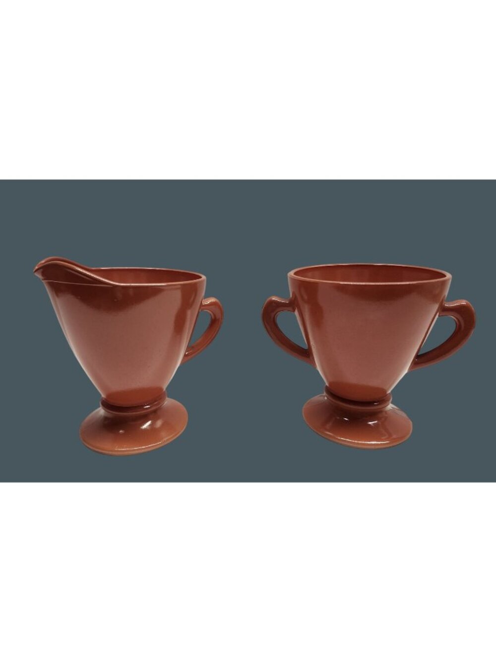 Hazel Atlas Ovide Rust Orange Sugar & Creamer Set Vintage